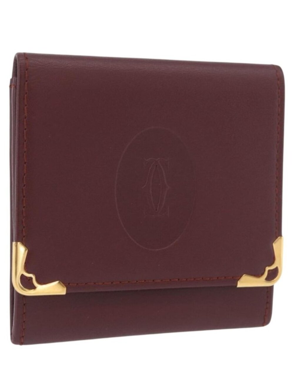 CARTIER Must Line Coin Purse Leather Bordeaux Gold